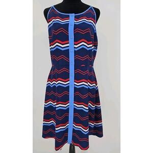 Cremieux Dana Chevron Patriot Dress 10 Red White Blue‎ Summer Dress